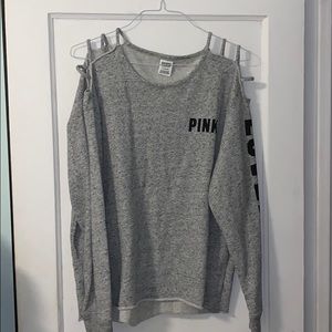LOVEPINK VS Pink grey revealed shoulder sweatshirt